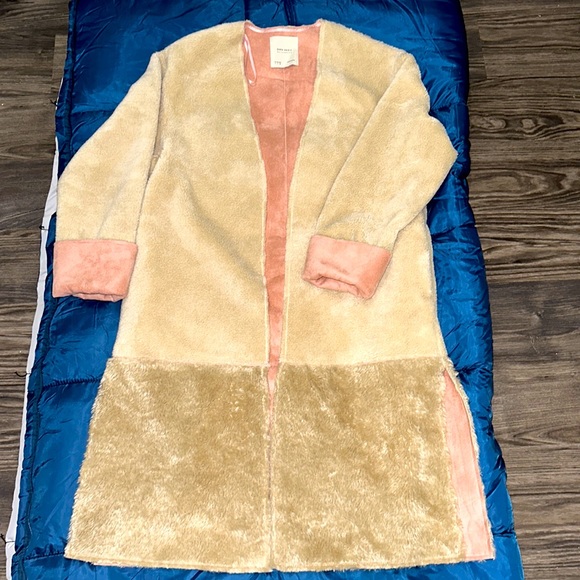 Zara Tan /beigePink Faux Fur Faux Shearling Open Front Coat Sz S - Picture 5 of 8